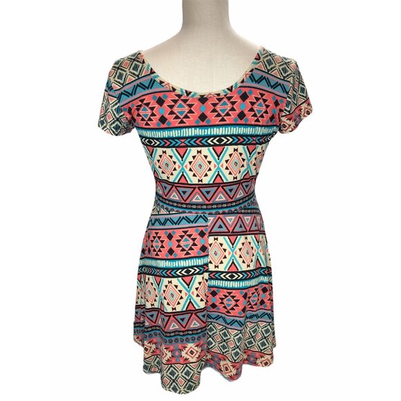 Bobbie Brooks Dress Juniors Women Small Stretch Short Sleeve Mini Pink Aqua Blue - Picture 6 of 9